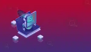 Artificial intelligence robot analyzing data on a digital screen with futuristic technology background.