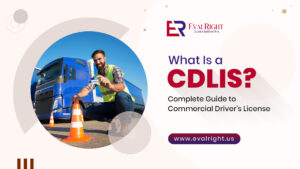 Man holding a CDL card next to a blue commercial truck — CDLIS Guide by EvalRight